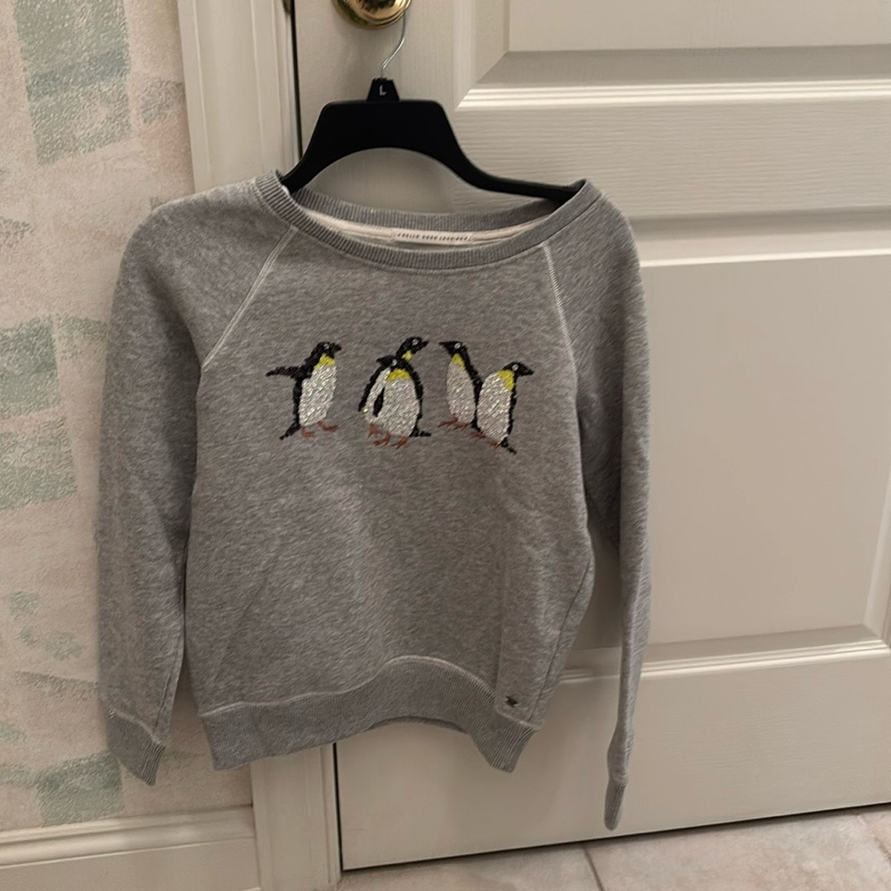 🐧American Eagle Penguin Sequin Sweatshirt Women’s Size XS‎ Gray🐧